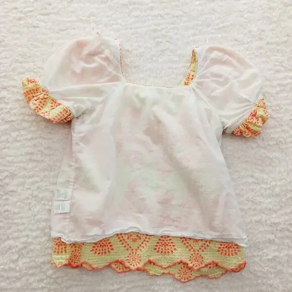 Blouse Lilly Pulitzer Seersucker Orange Yellow Puff Sleeve Coquette Fairy Sz XXS - Picture 14 of 16